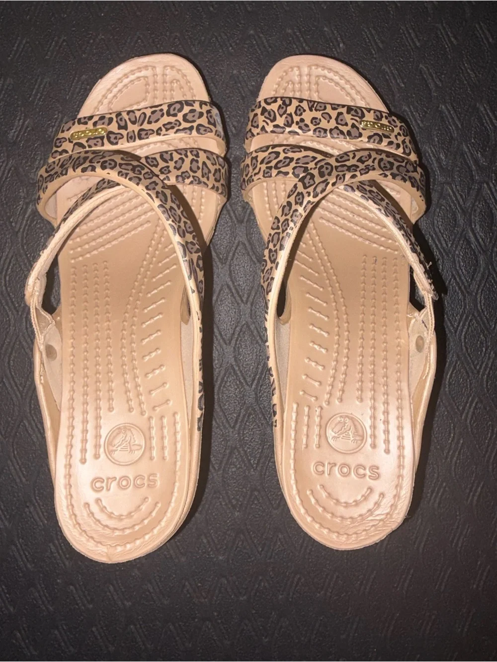 CROCS Tan Leopard Print High Heel Sandals